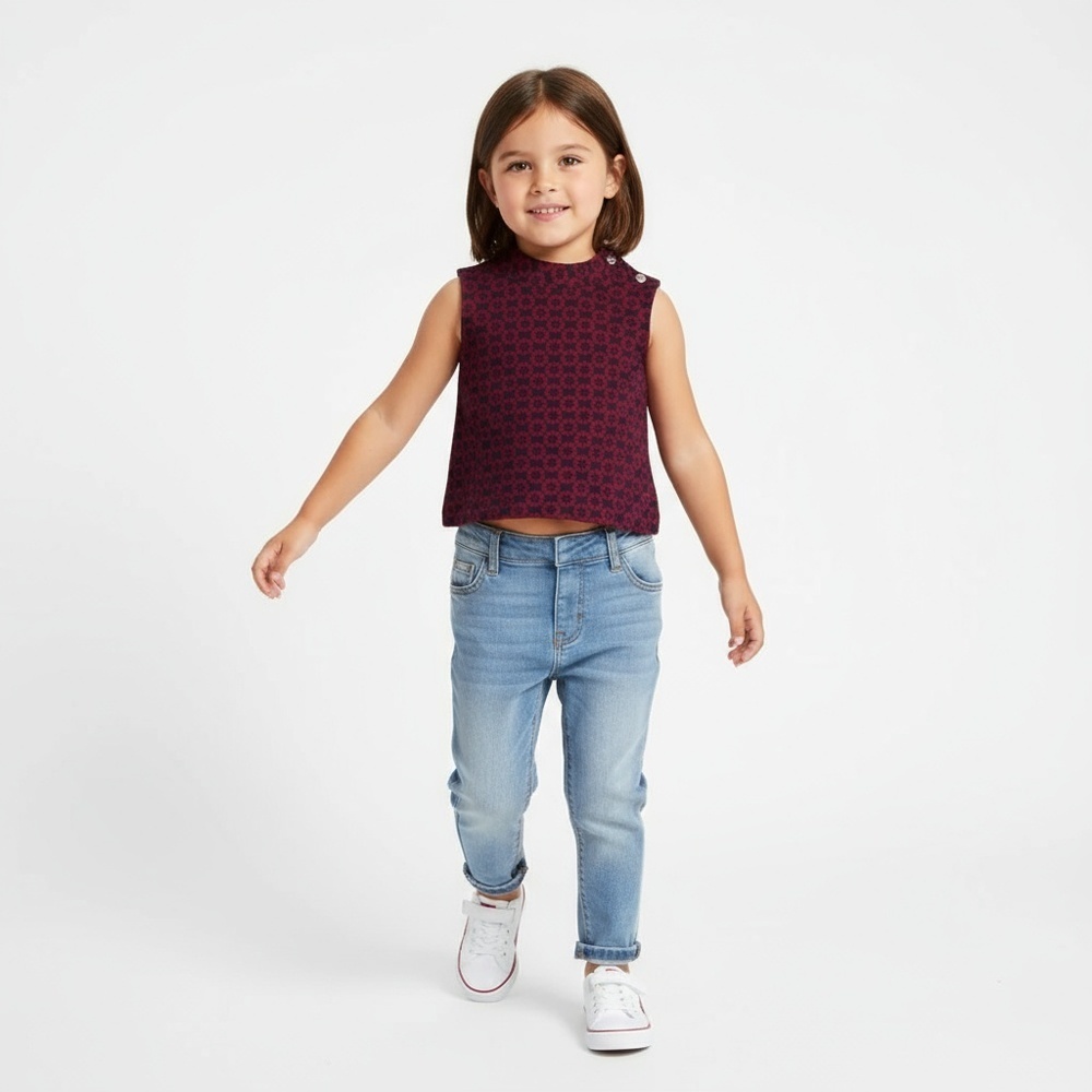Janie And Jack Kids Cropped Top 12-18M Cherry Floral Jacquard Mock Neck Playful